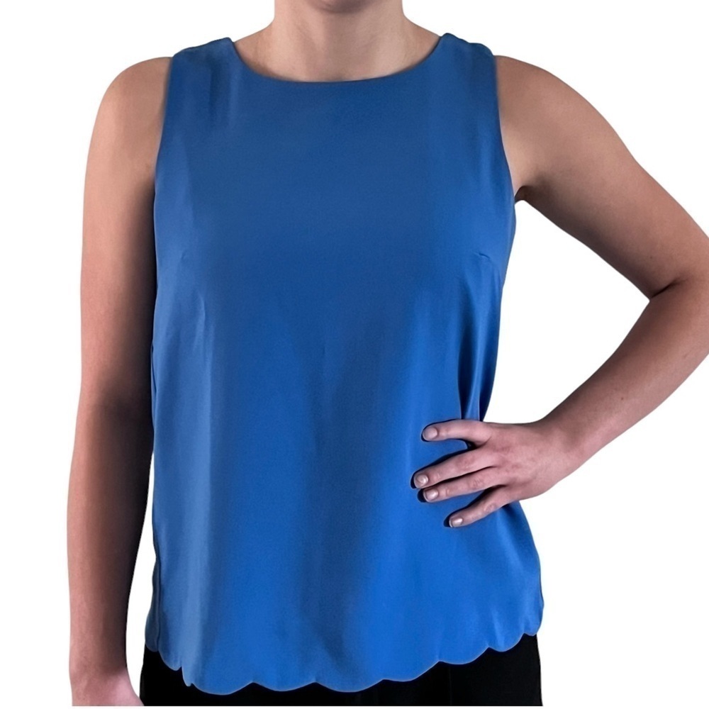 J. Crew Sleeveless Scalloped Hem Tulip Back Lined Top - Blue​​​​​​​​​​​​
